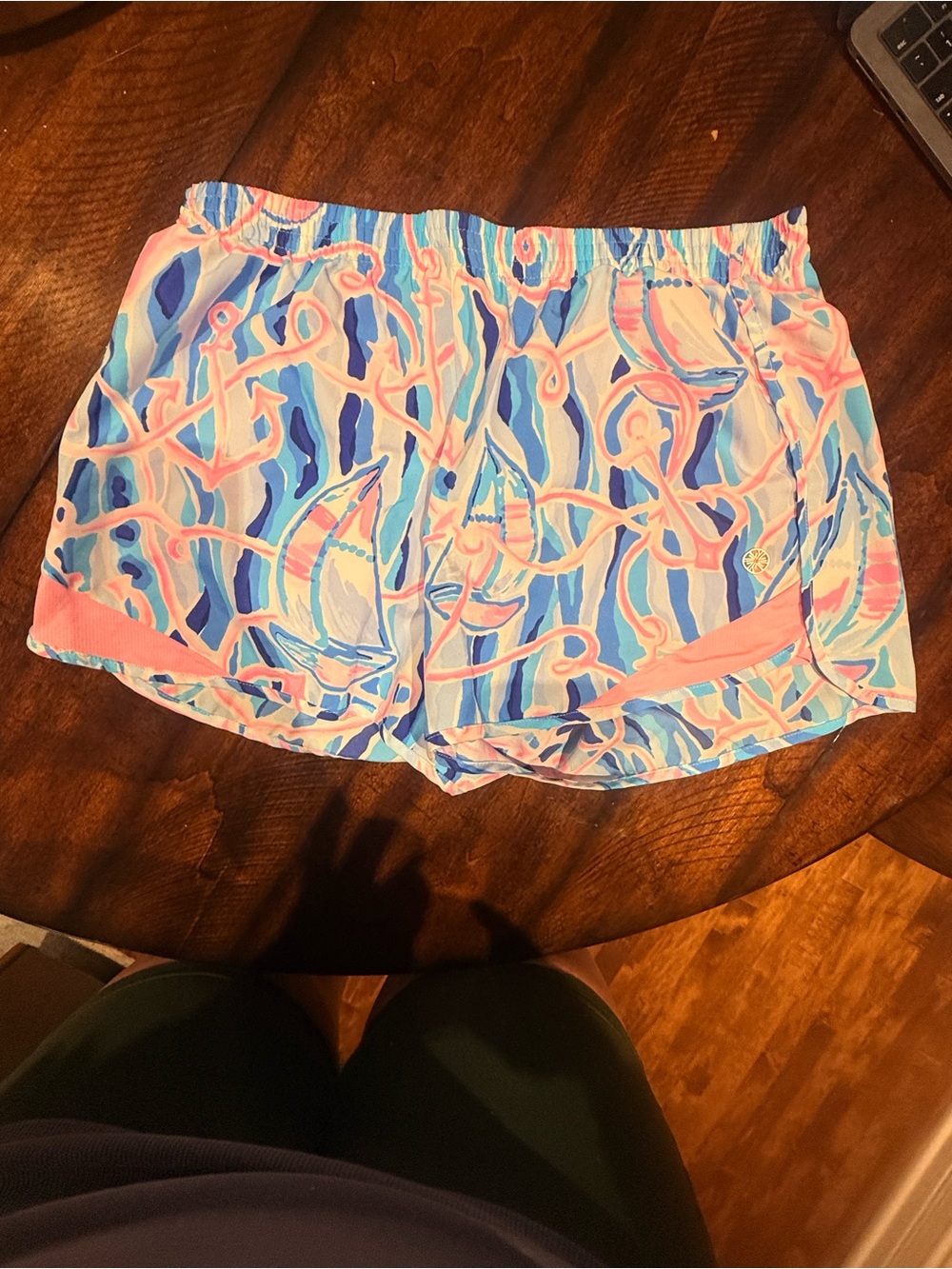 Lilly Pulitzer Pink and Blue Print Athletic Shorts - Picture 2 of 3